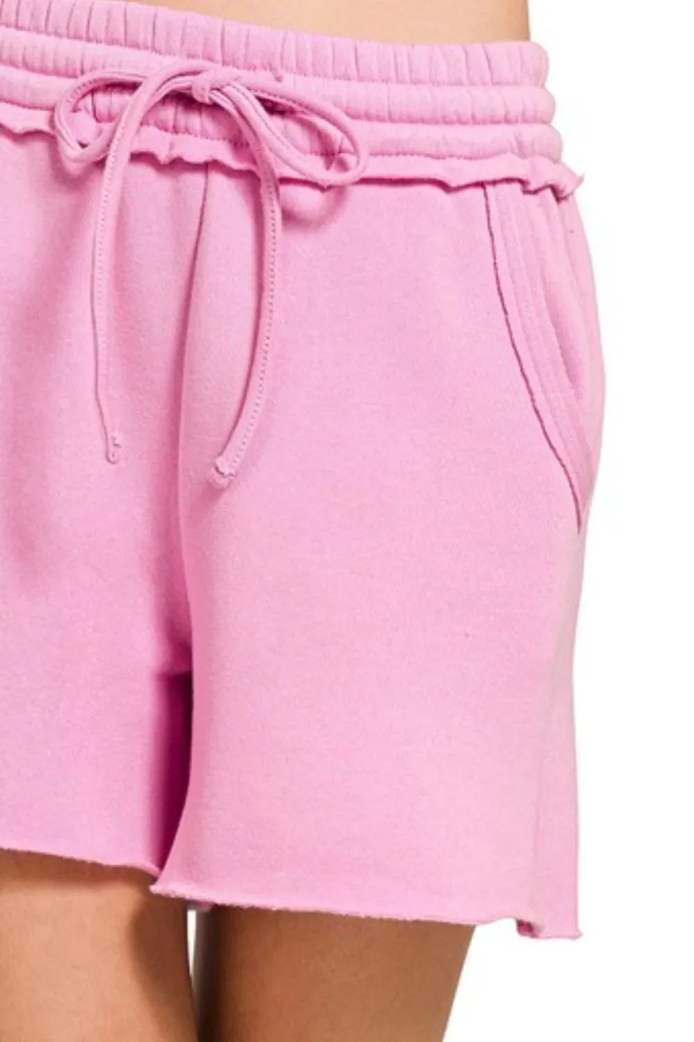 Fleece Raw Hem Shorts – Comfy, Adjustable & Perfect for Everyday Wear